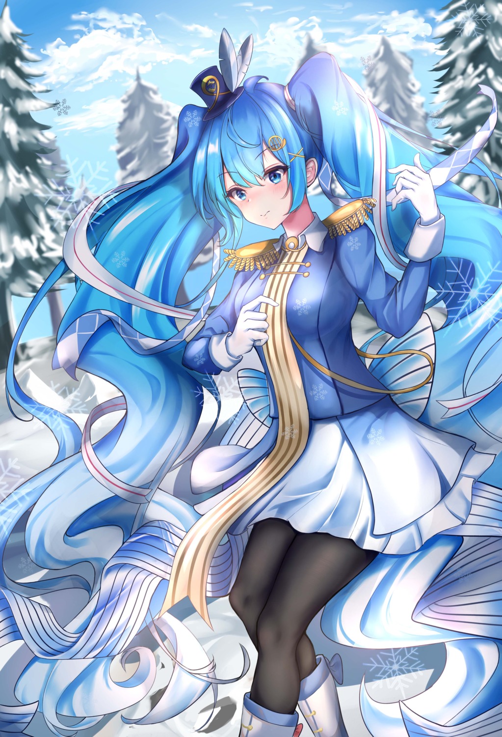 hatsune_miku, kulayueyue, pantyhose, uniform, vocaloid, yuki_miku