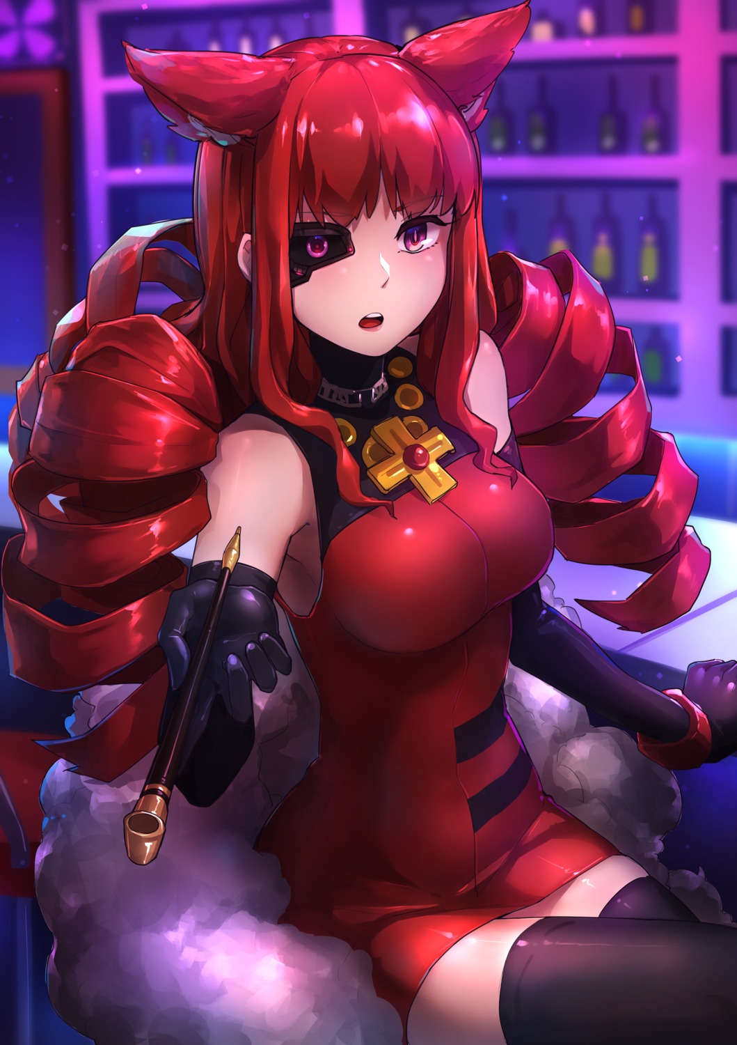 animal_ears, dress, mr.lime, stella_hoshii, thighhighs, va-11_hall-a