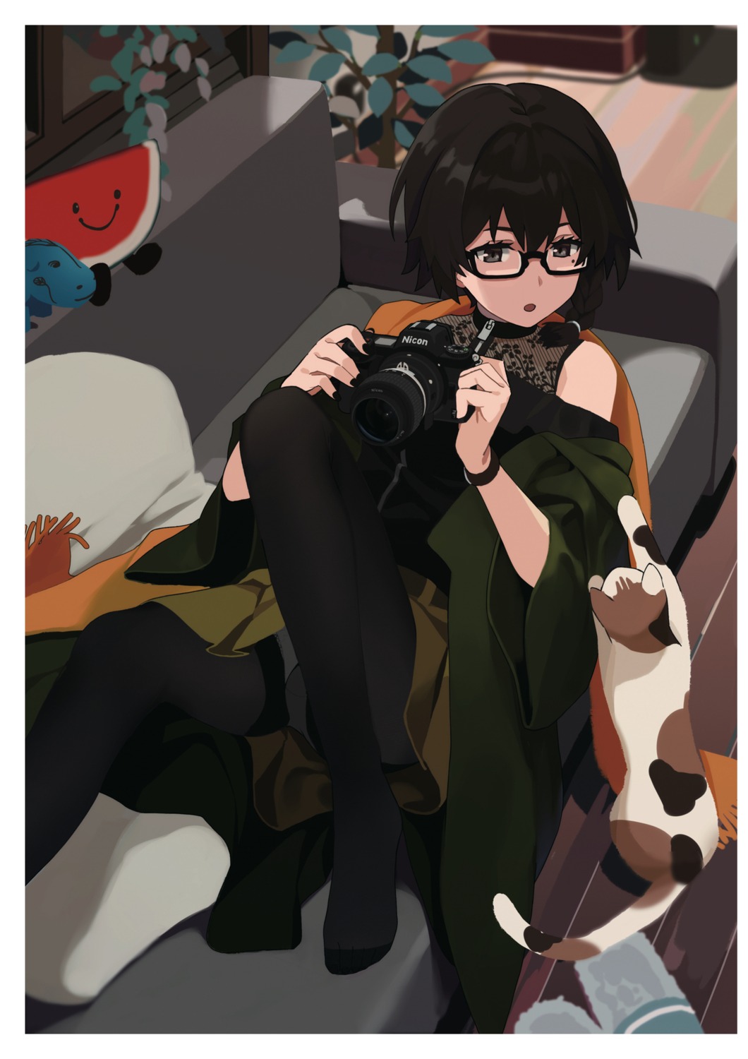 megane, neko, ningen_(ningen96), pantyhose
