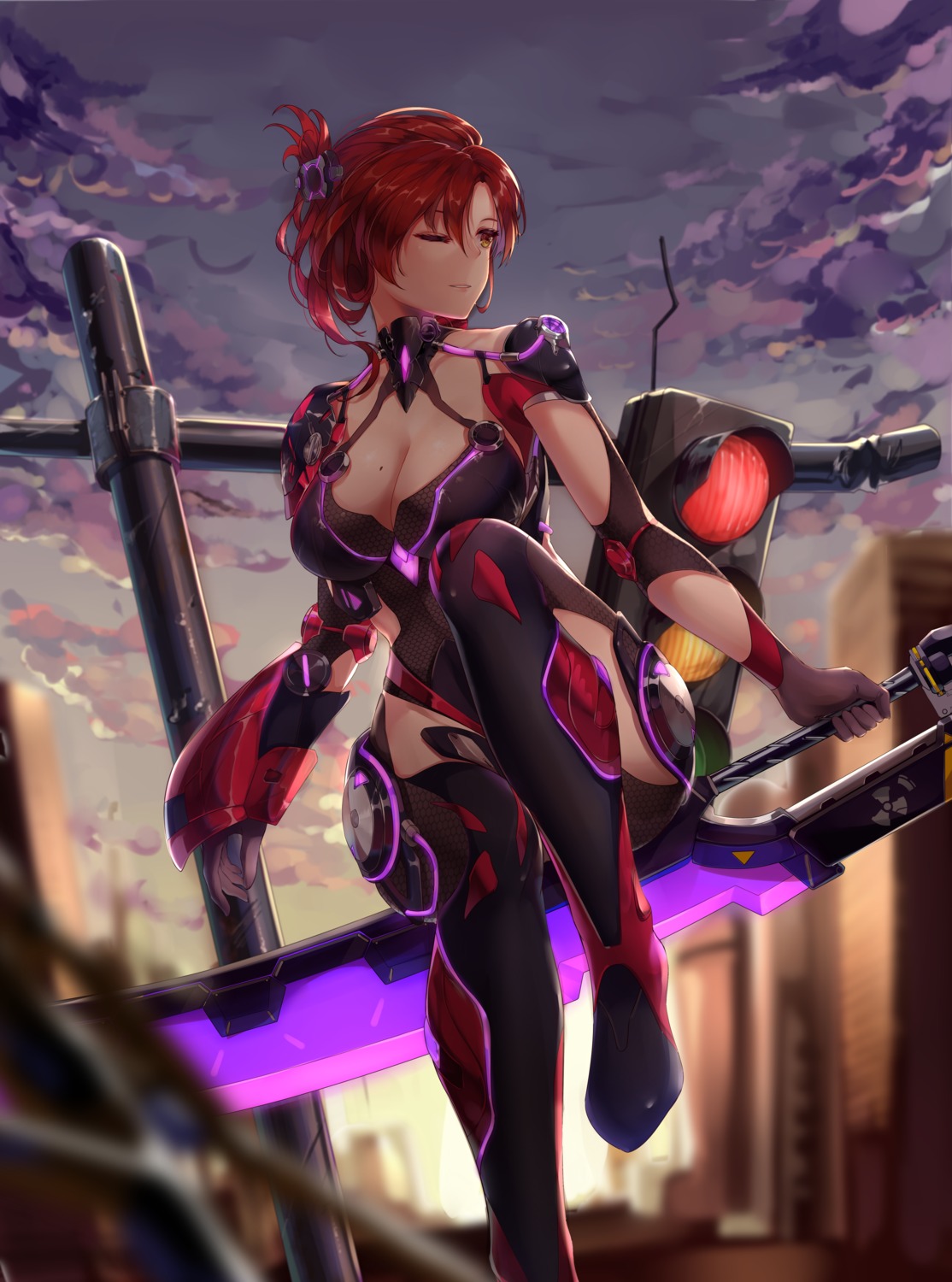 armor, benghuai_xueyuan, bodysuit, cleavage, honkai_impact, murata_himeko, sword, zomzomzomsauce