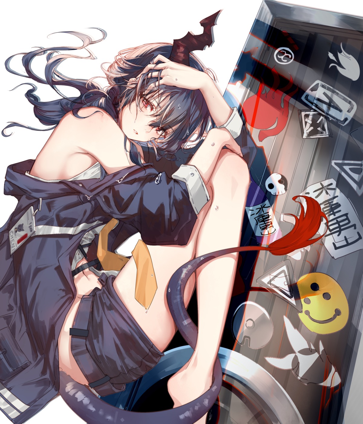 arknights, ch'en_(arknights), clouble, horns, no_bra, tail