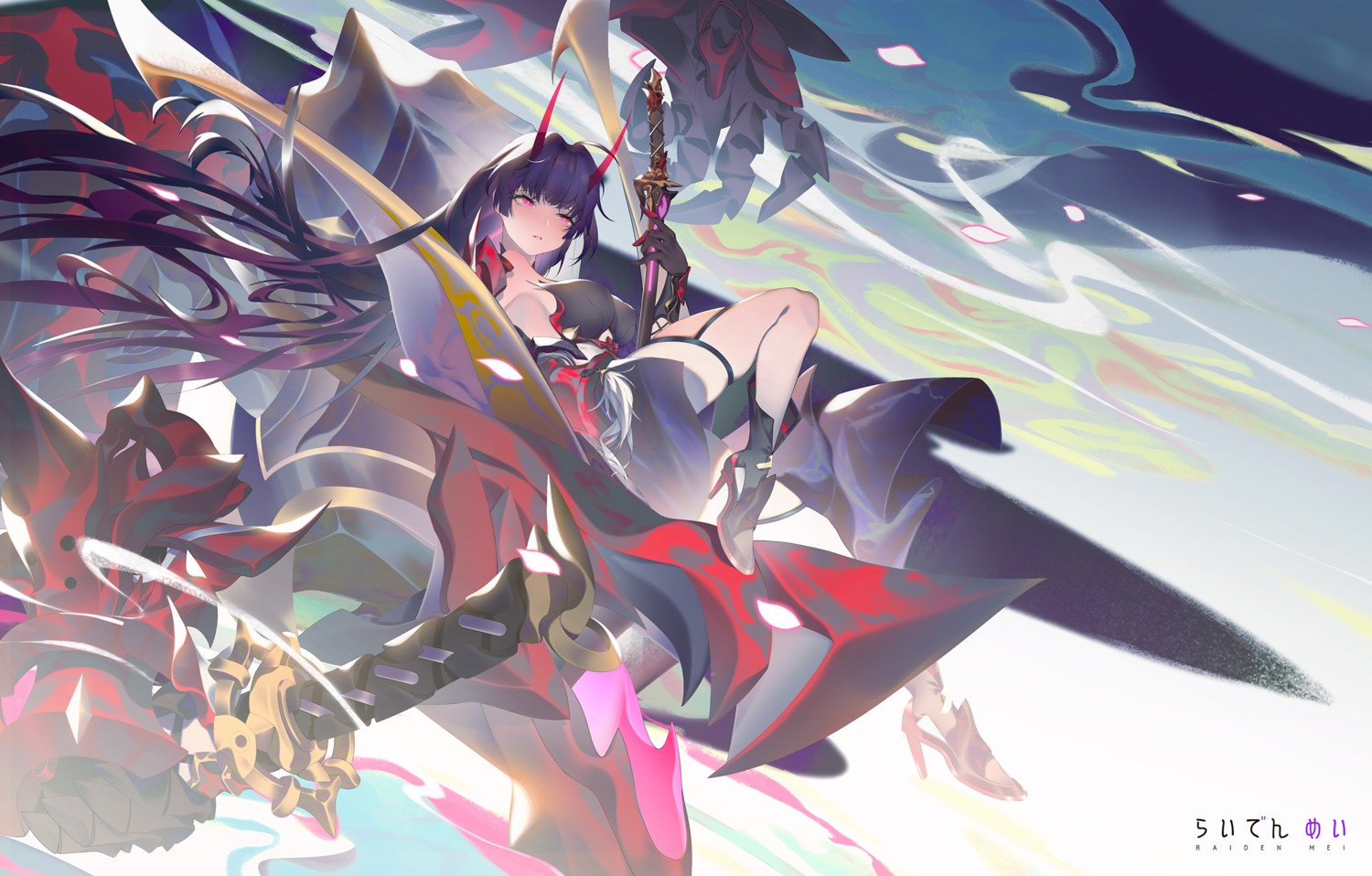 benghuai_xueyuan, heels, honkai_impact, horns, japanese_clothes, raiden_mei, sword, tatatsu