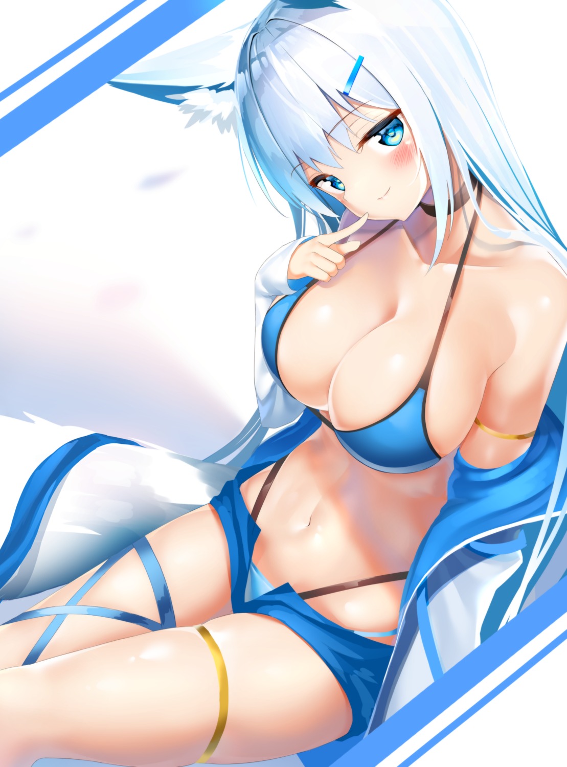 animal_ears, bikini, garter, kitsune, kurotobi_rarumu, open_shirt, swimsuits, tail