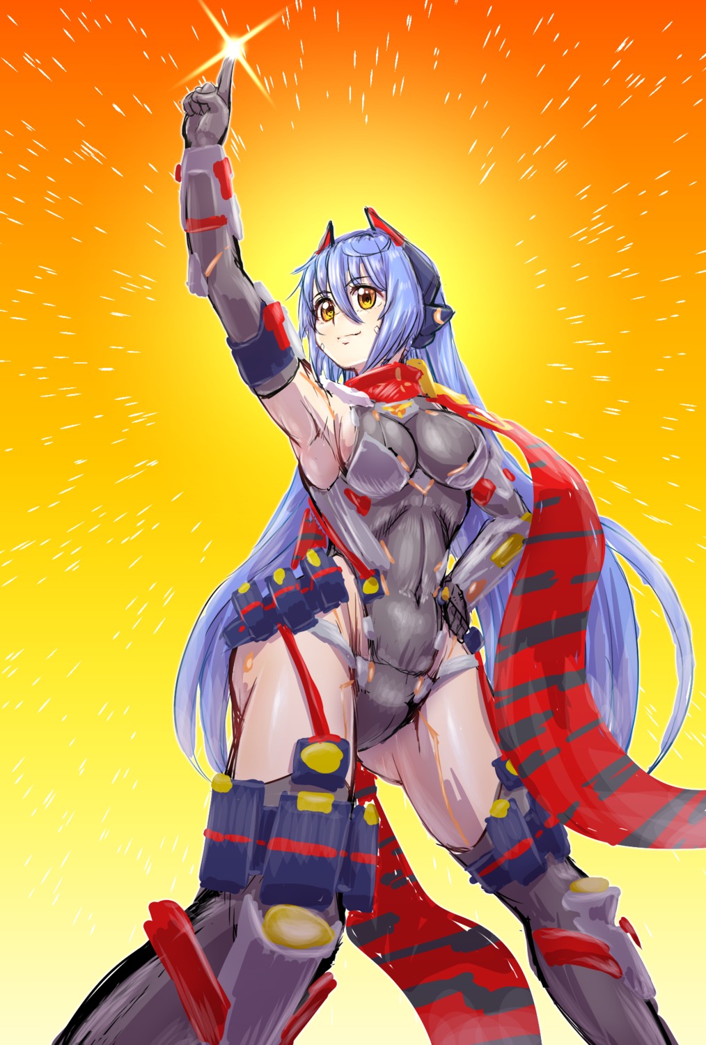 8kkin, armor, ass, hana_(xenoblade_2), hana_jd, leotard, mecha_musume, stockings