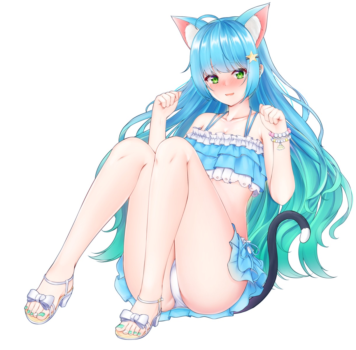 animal_ears, benedia, cleavage, heels, nekomimi, skirt_lift, swimsuits, tail