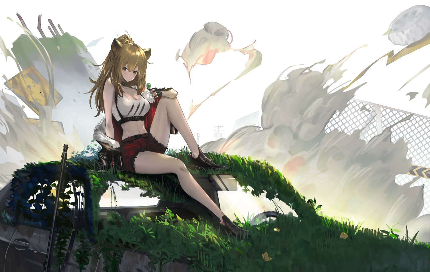animal_ears, arknights, cleavage, echomlete, siege_(arknights)