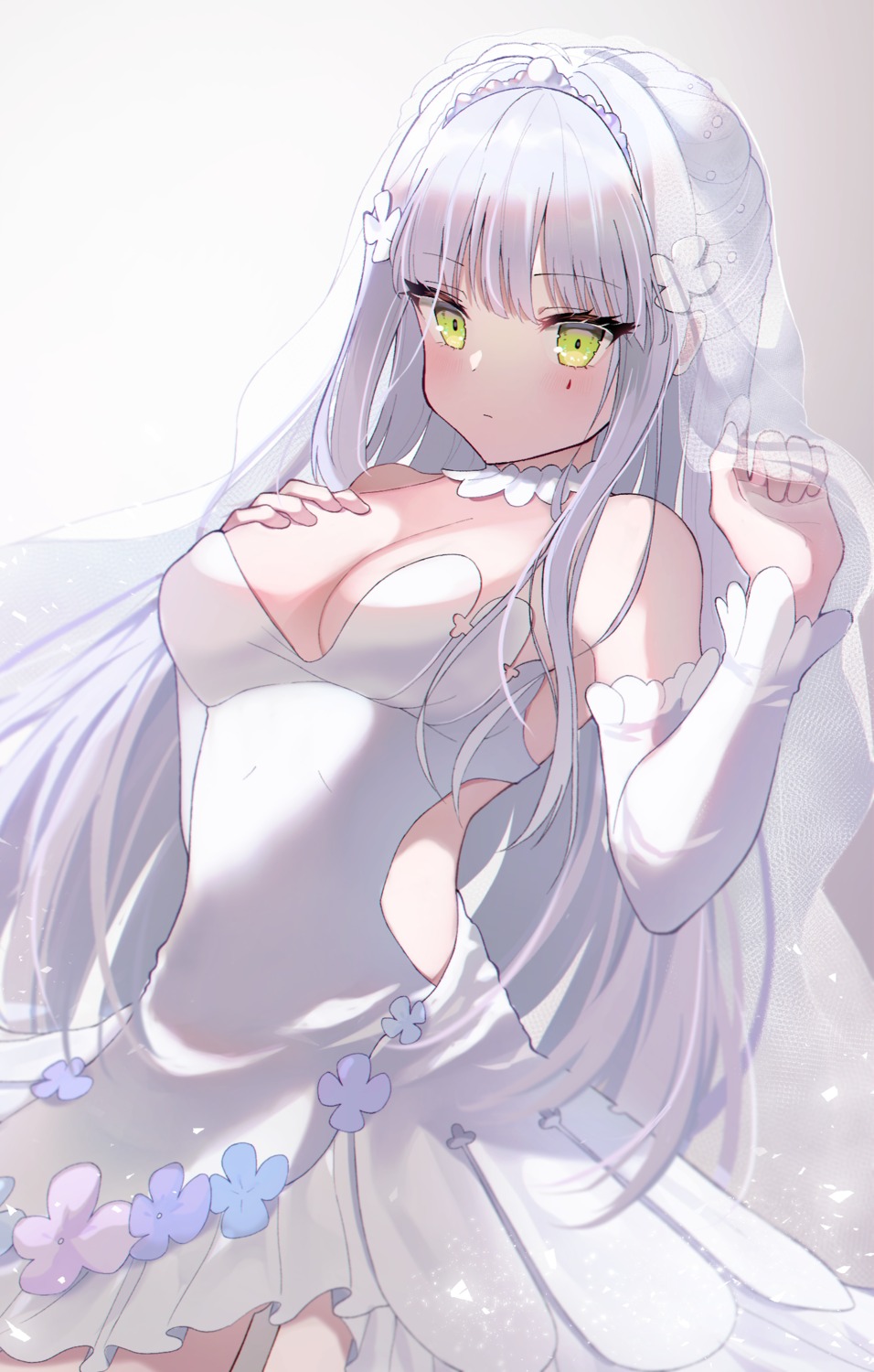 clming, dress, girls_frontline, hk416_(girls_frontline), no_bra, wedding_dress