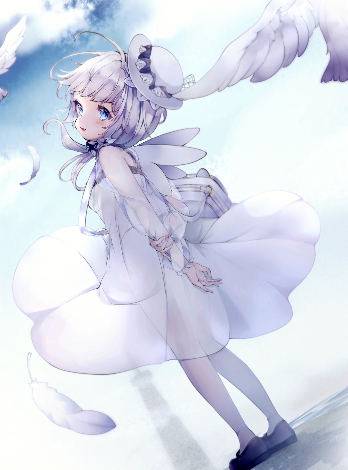 azur_lane, dress, illustrious_(azur_lane), little_illustrious_(azur_lane), see_through, skirt_lift, wings, yaekn