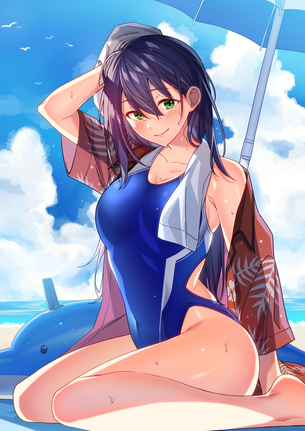 kujou_(akn2_0928), see_through, swimsuits, wet
