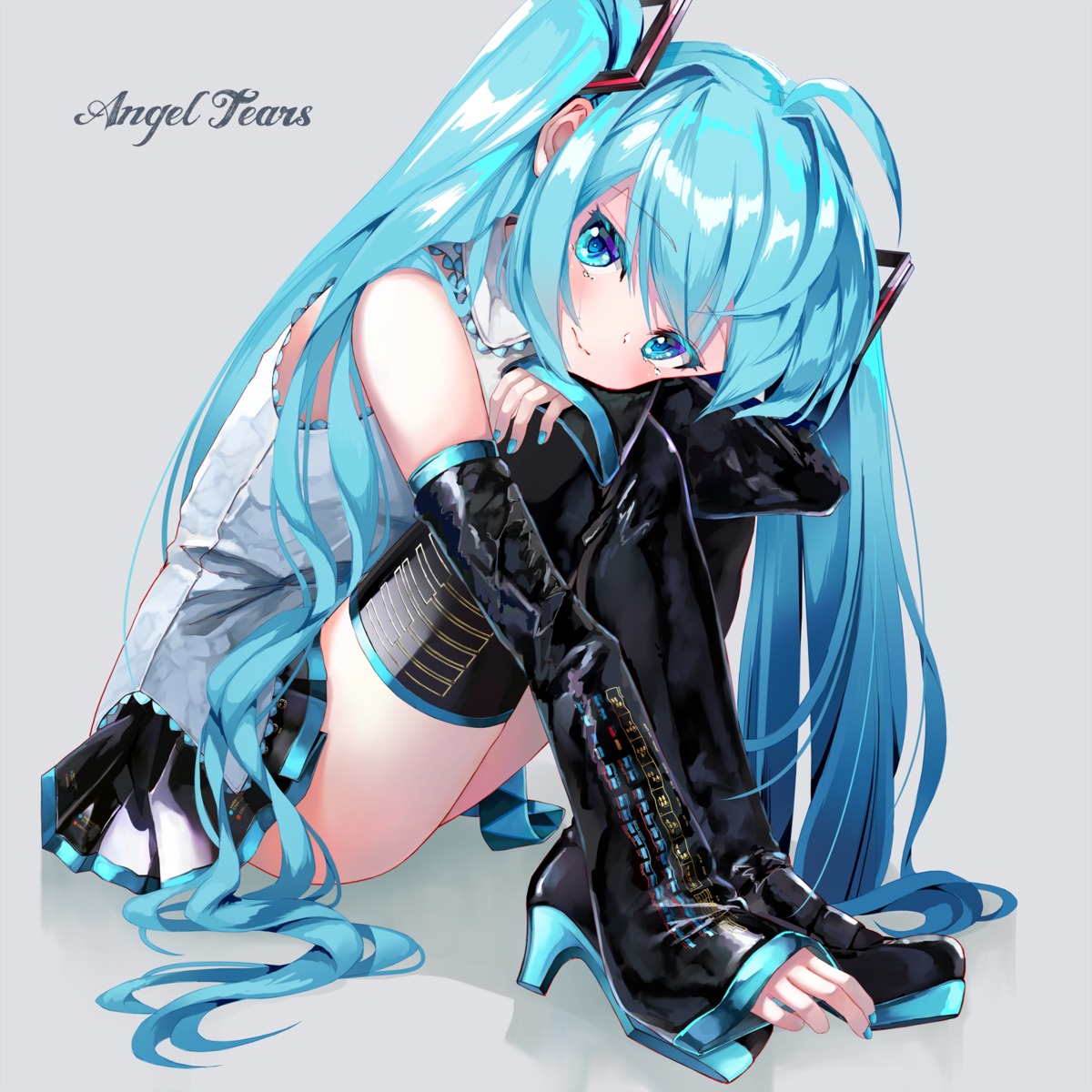 hatsune_miku, heels, skirt_lift, takepon1123, thighhighs, vocaloid