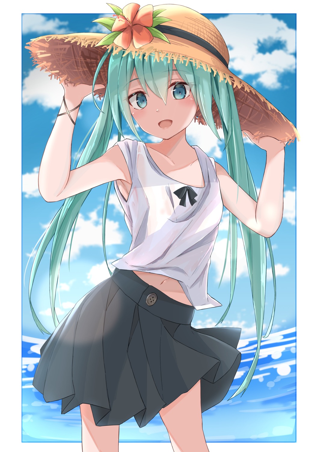 hatsune_miku, maud0239, see_through, skirt_lift, vocaloid, wet_clothes