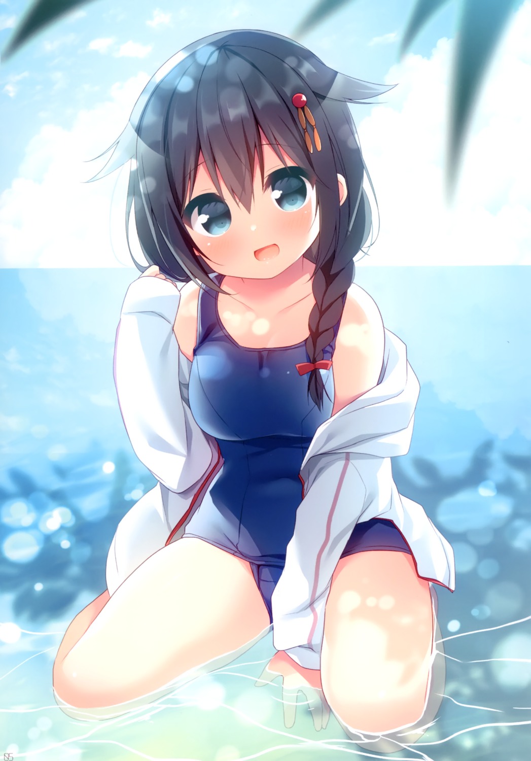 hanamiya_natsuka, kantai_collection, school_swimsuit, shigure_(kancolle), swimsuits, unagiyasan, wet