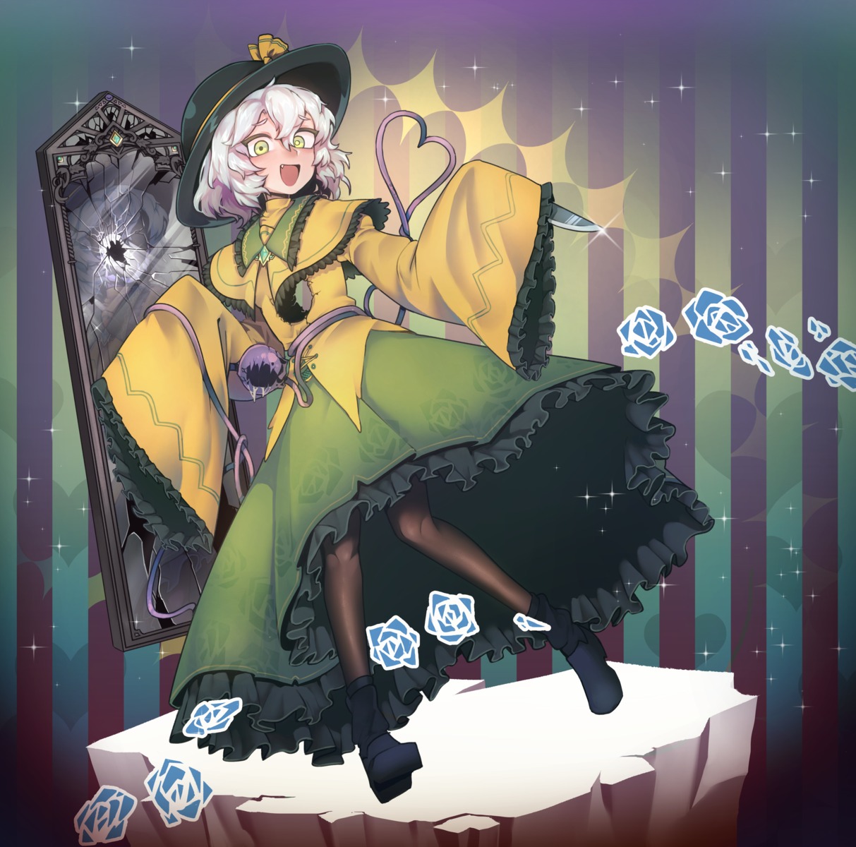 komeiji_koishi, pantyhose, pigeoncrow, skirt_lift, touhou