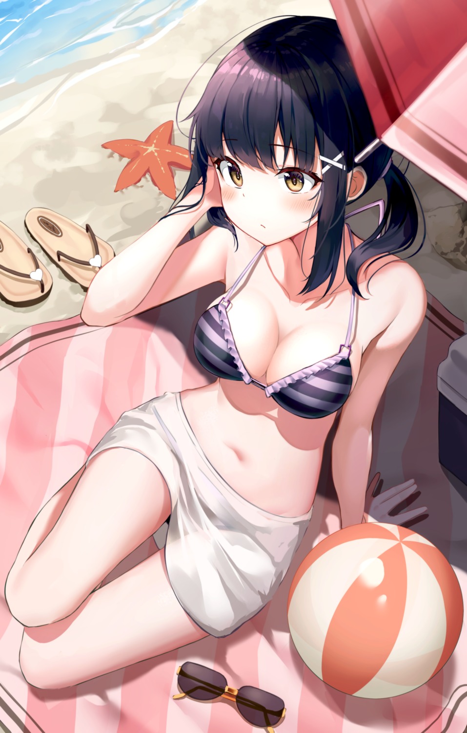 apple_ringo, artist_revision, bikini, cleavage, megane, see_through, skirt_lift, swimsuits