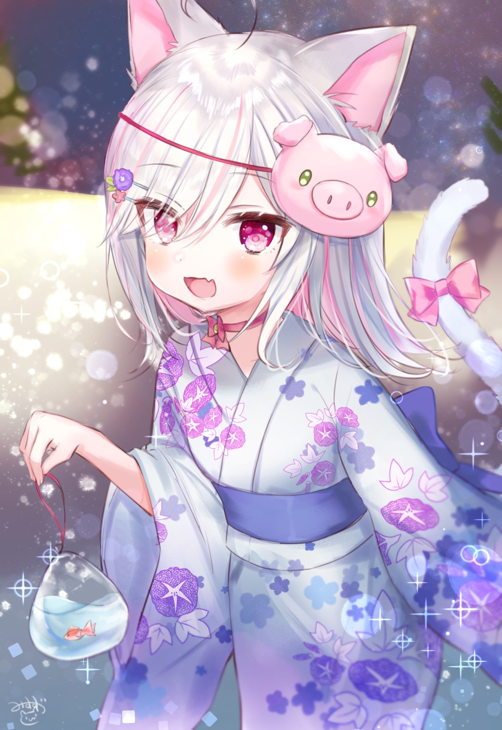 animal_ears, manao_misuzu_(artist), nekomimi, tail, yukata