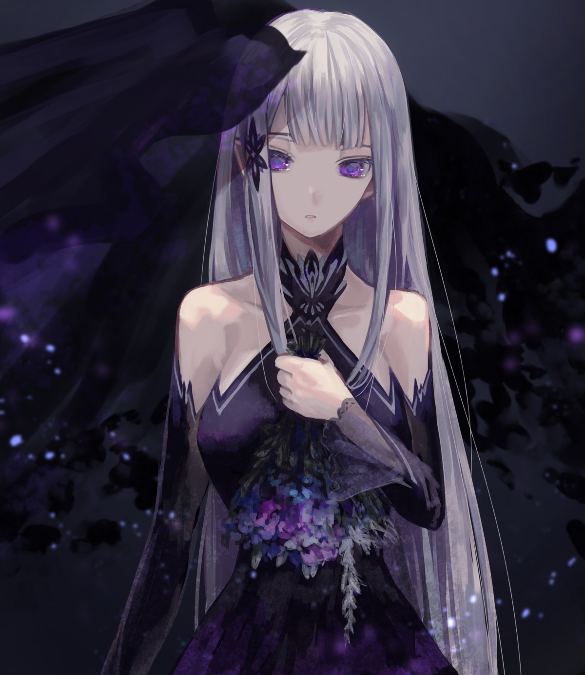 dress, nomuraumu, pointy_ears, re:zero_kara_hajimeru_isekai_seikatsu, satella_(re_zero)
