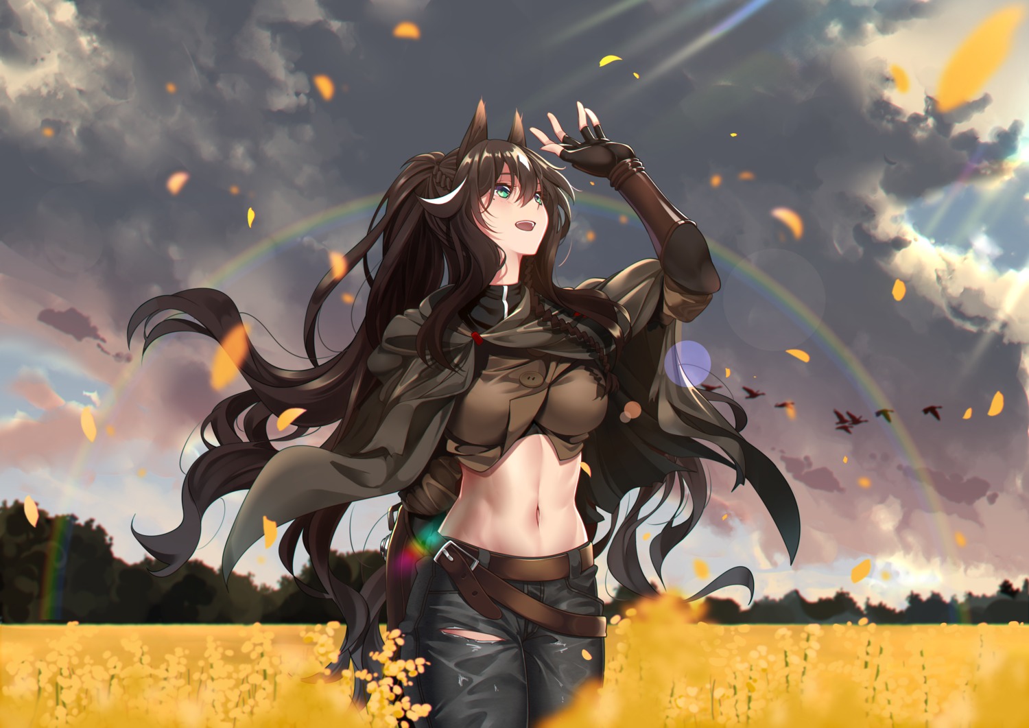 animal_ears, arknights, meteor_(arknights), shijie_jianfa, torn_clothes