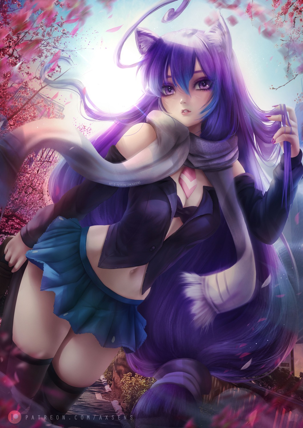 acchi_kocchi, animal_ears, axsens, bra, cleavage, miniwa_tsumiki, open_shirt, skirt_lift