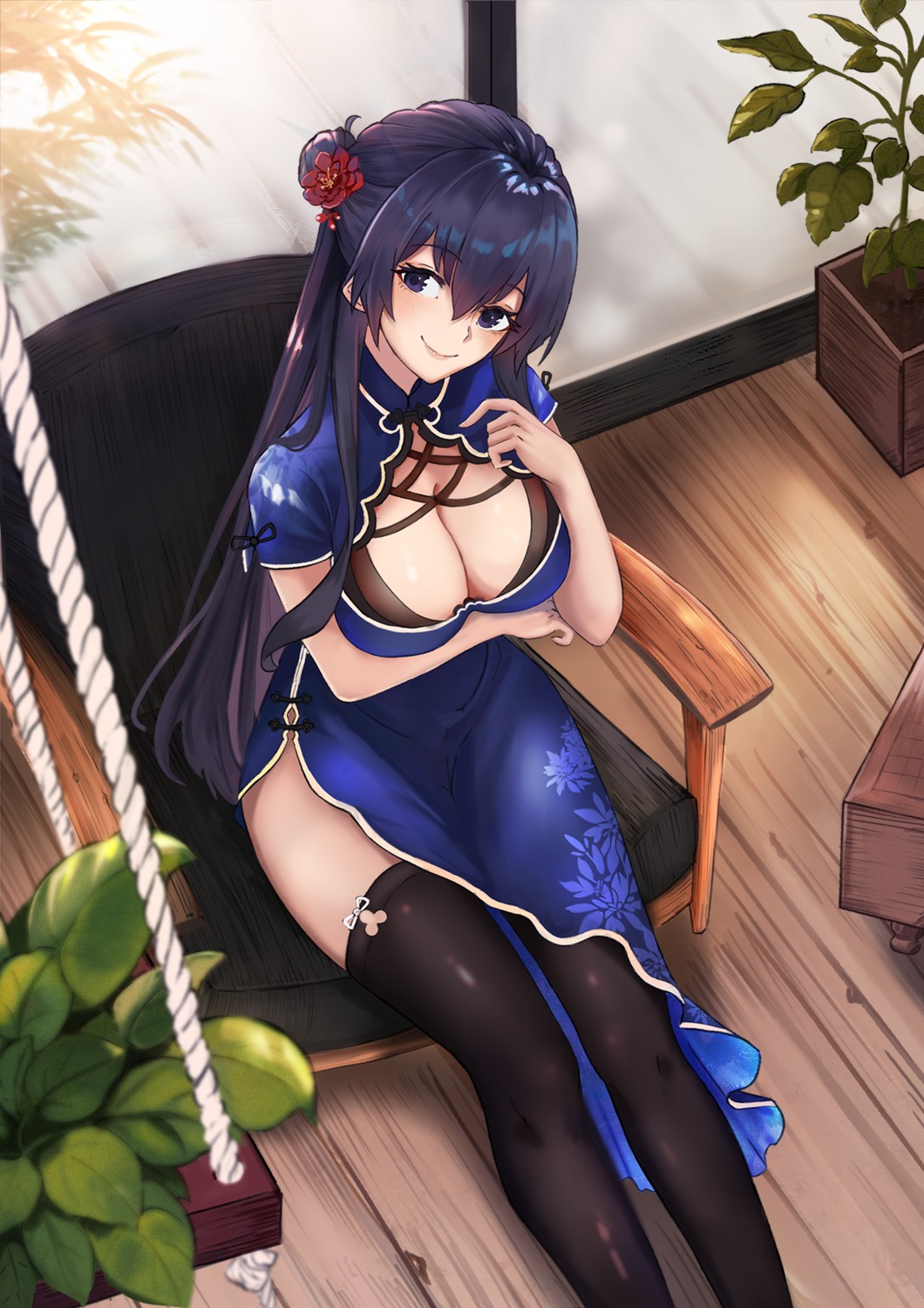 bra, breast_hold, chinadress, cleavage, kugui_machi, kuguiema, ryuuou_no_oshigoto!, thighhighs