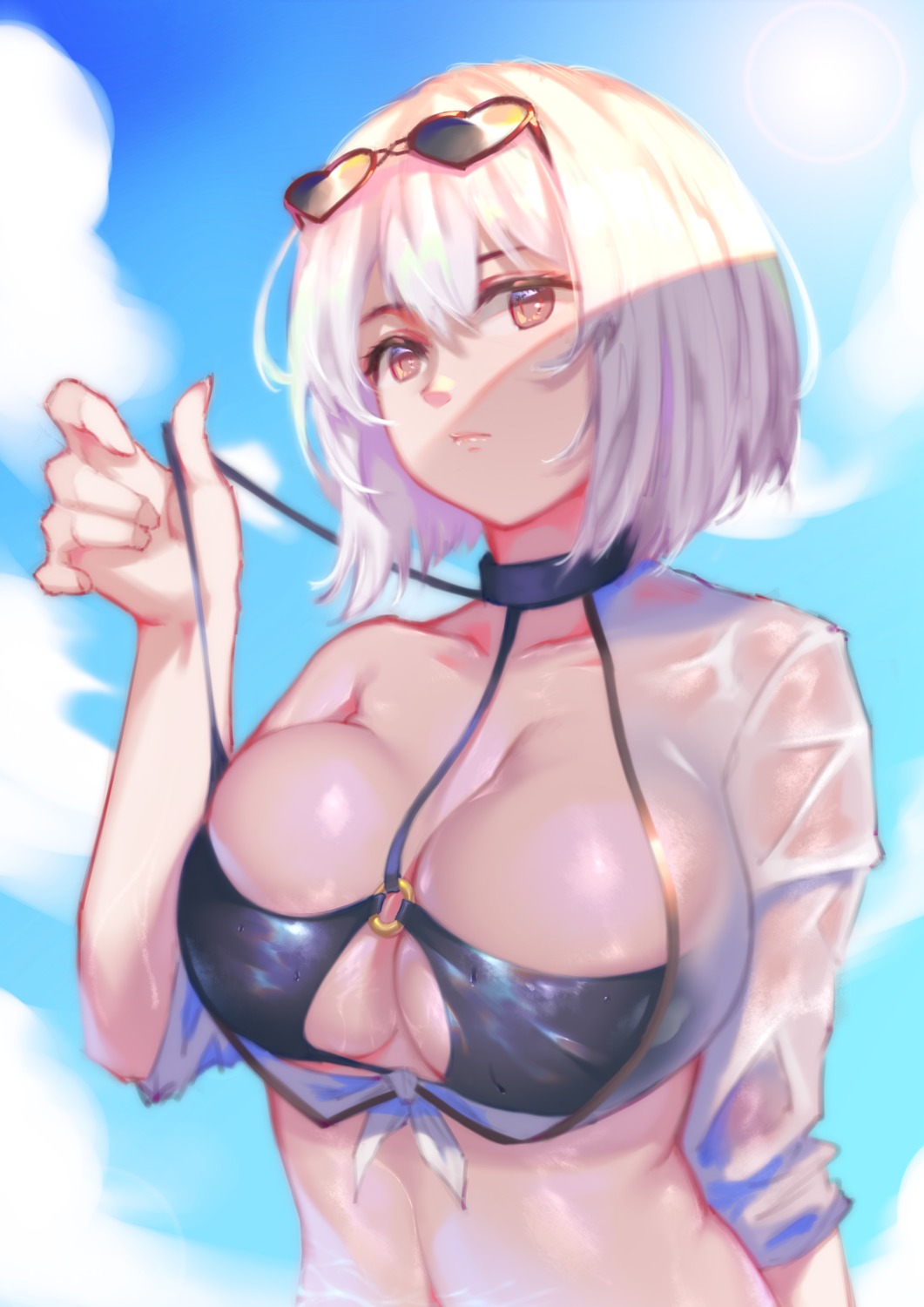 azur_lane, bikini_top, kamkac, megane, open_shirt, see_through, sirius_(azur_lane), swimsuits