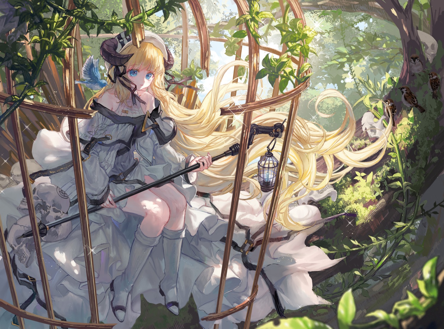 arknights, dress, heels, horns, matcha, nightingale_(arknights)