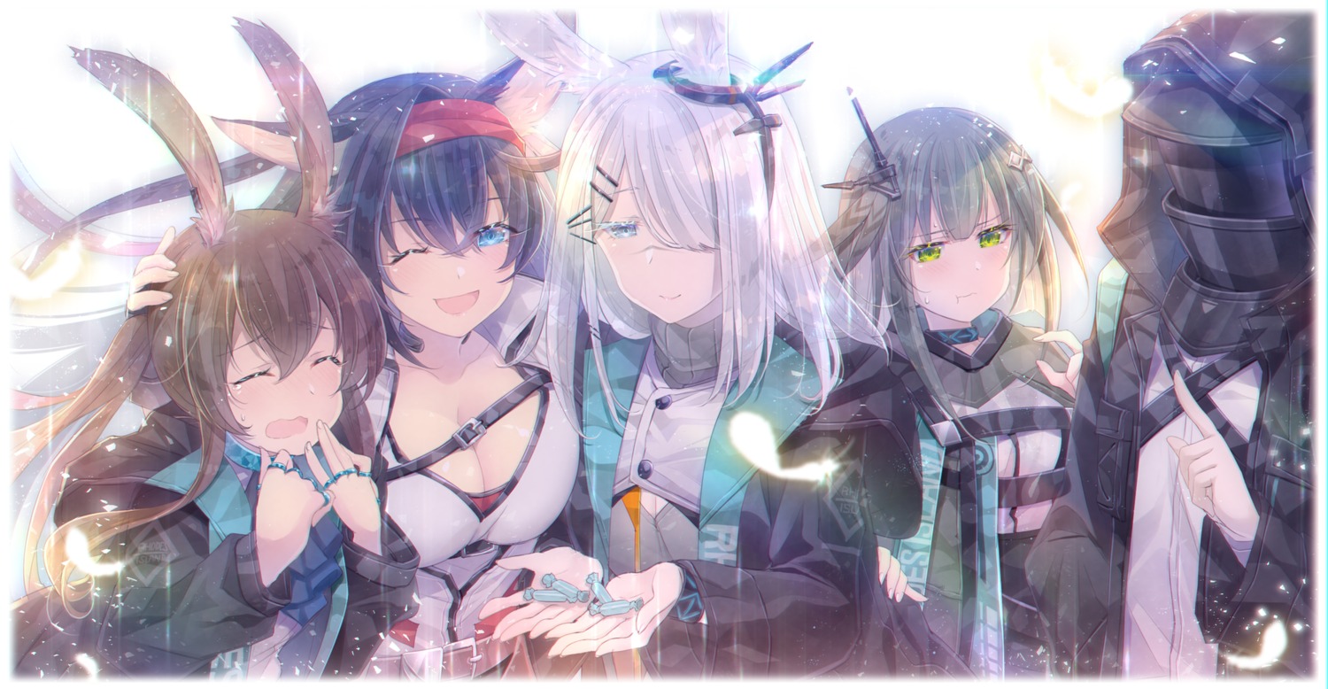 amiya_(arknights), animal_ears, arknights, blaze_(arknights), bunny_ears, doctor_(arknights), frostnova_(arknights), greythroat_(arknights)