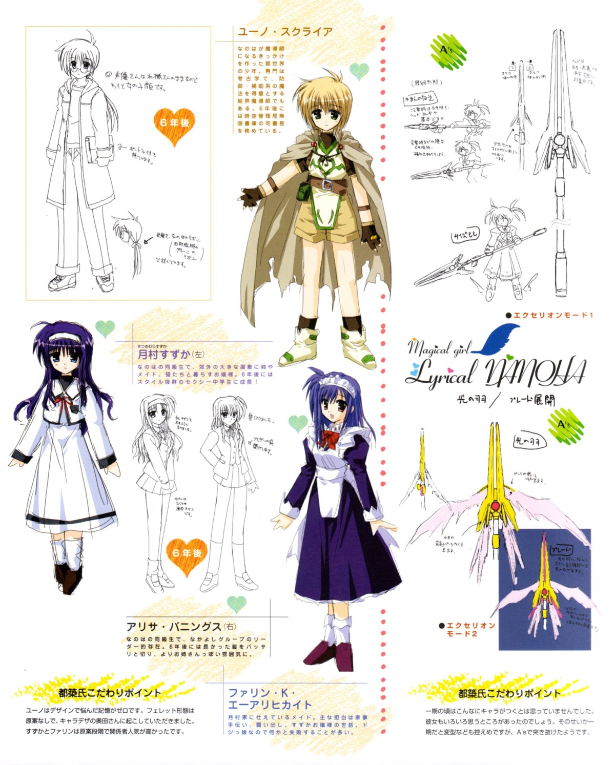 character_design, farin_k_ehrlichkeit, mahou_shoujo_lyrical_nanoha, tsukimura_suzuka, yuuno_scrya
