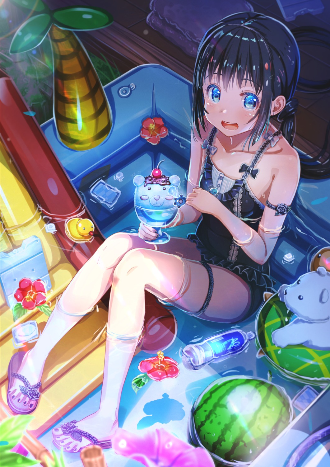 abo_(kawatasyunnnosukesabu), feet, garter, swimsuits, wet