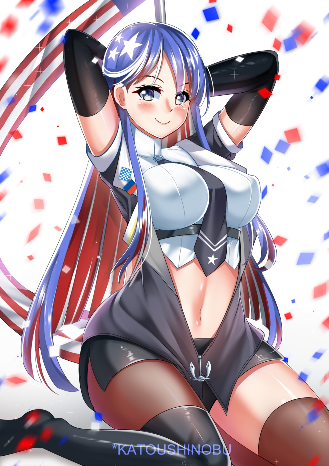 erect_nipples, kantai_collection, katou_shinobu, south_dakota_(kancolle), thighhighs, uniform