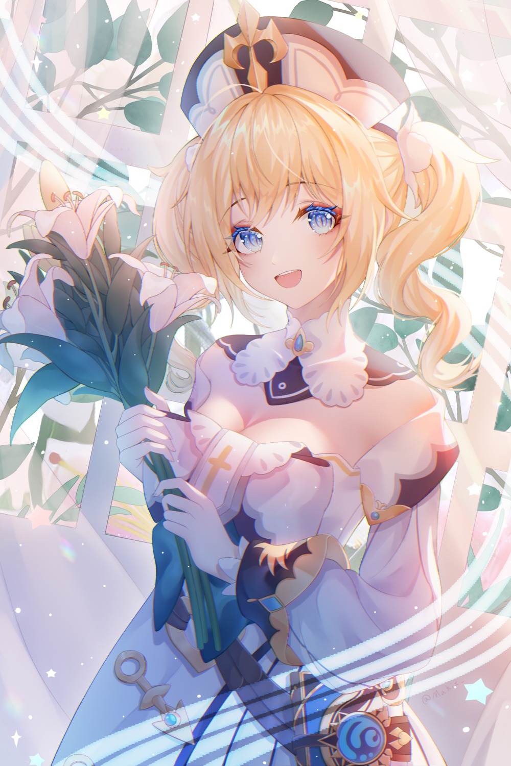 barbara_(genshin_impact), cleavage, dress, genshin_impact, makix, no_bra