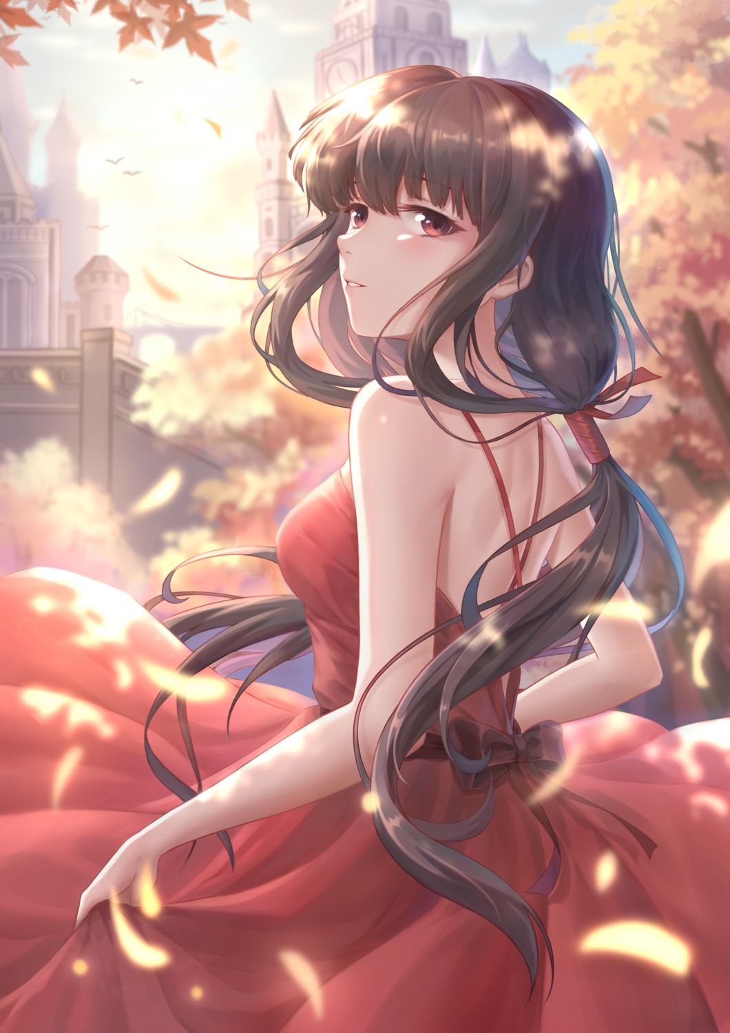 dress, inuyasha, kikyou_(inuyasha), no_bra, skirt_lift, yelan_xing_xuan