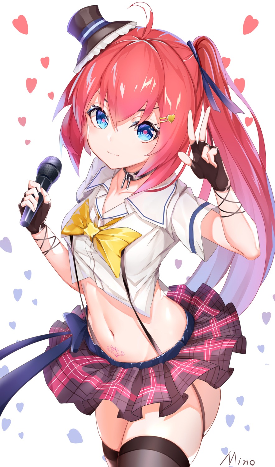minoominoomi, skirt_lift, tattoo, thighhighs