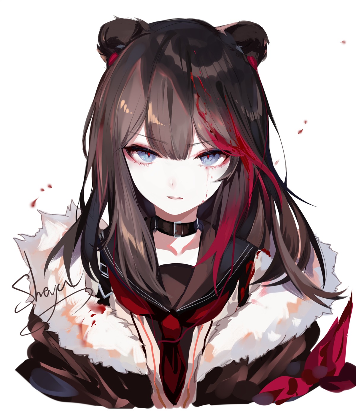 animal_ears, arknights, blood, seifuku, sheya, zima_(arknights)