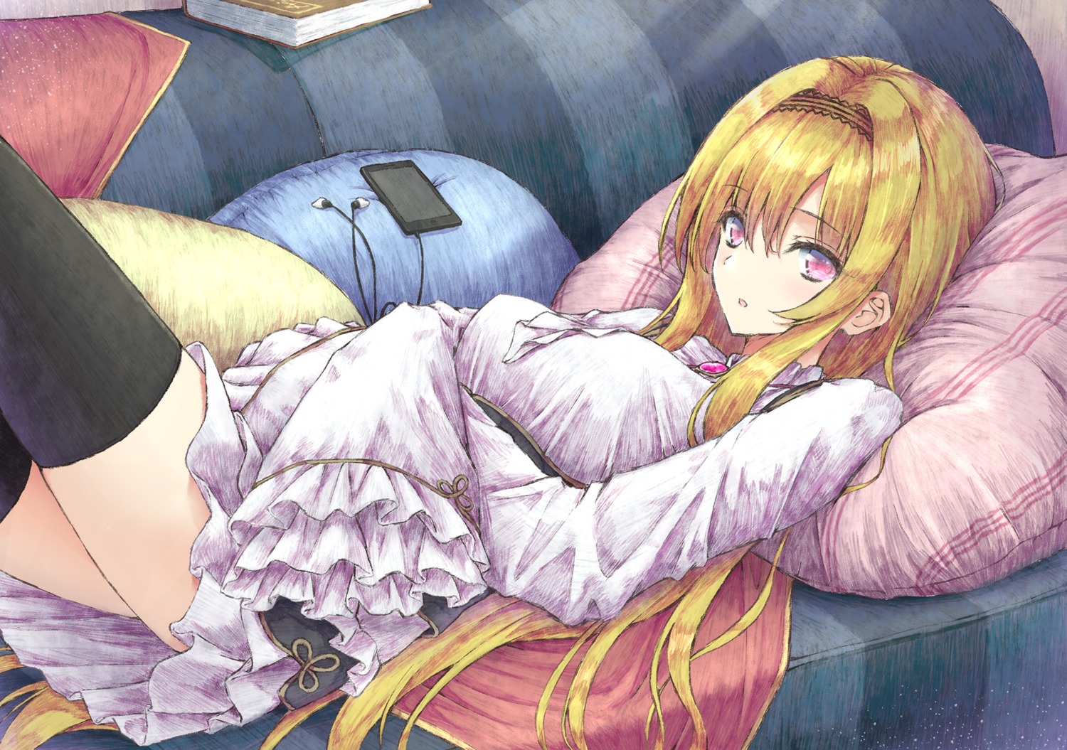 aramachi, dress, kurosaki_chitose, skirt_lift, the_idolm@ster, the_idolm@ster_cinderella_girls, thighhighs