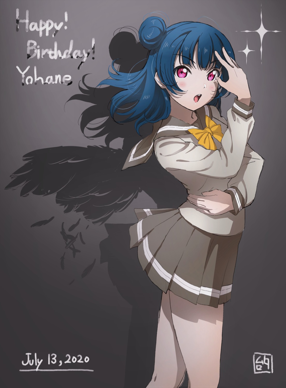 love_live!_(series), love_live!_sunshine!!, murota_yuuhei, seifuku, signed, silhouette, skirt_lift, tsushima_yoshiko