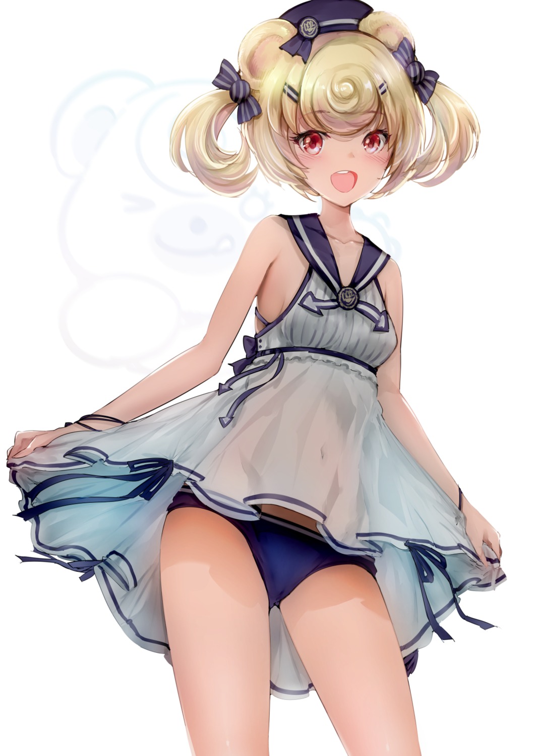 arknights, dress, gummy_(arknights), rihyaruto_bafuman, see_through, skirt_lift, swimsuits