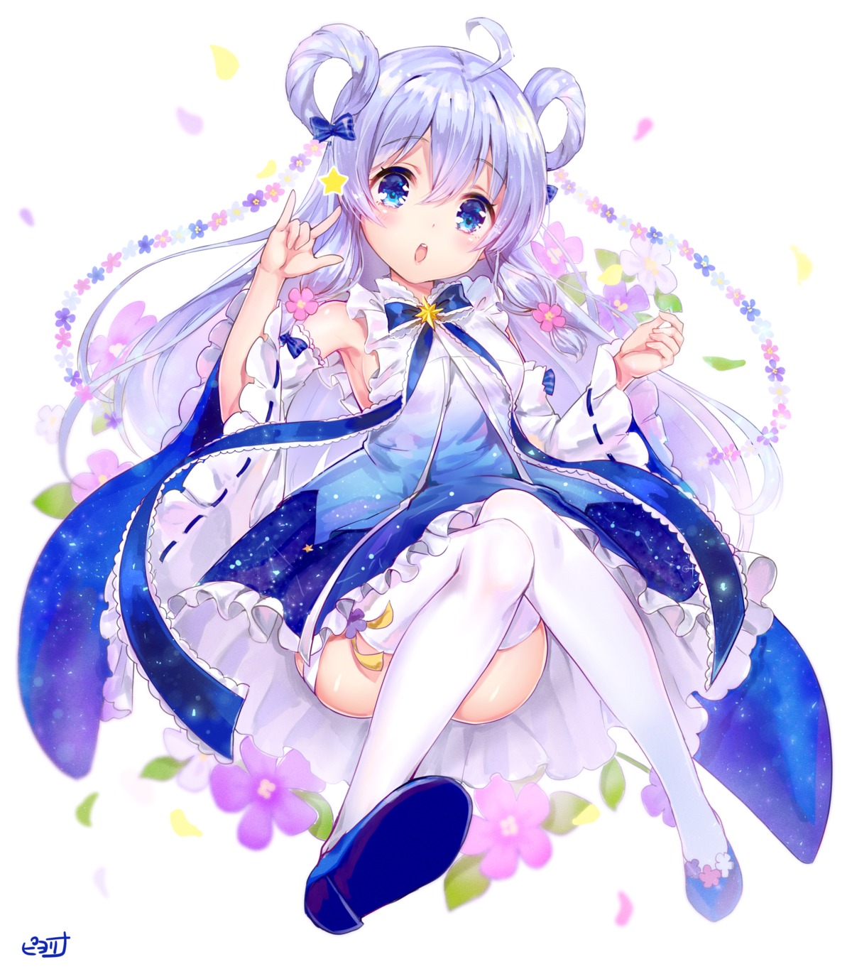 dress, flower_knight_girl, piyoyanagi, skirt_lift, stockings, thighhighs