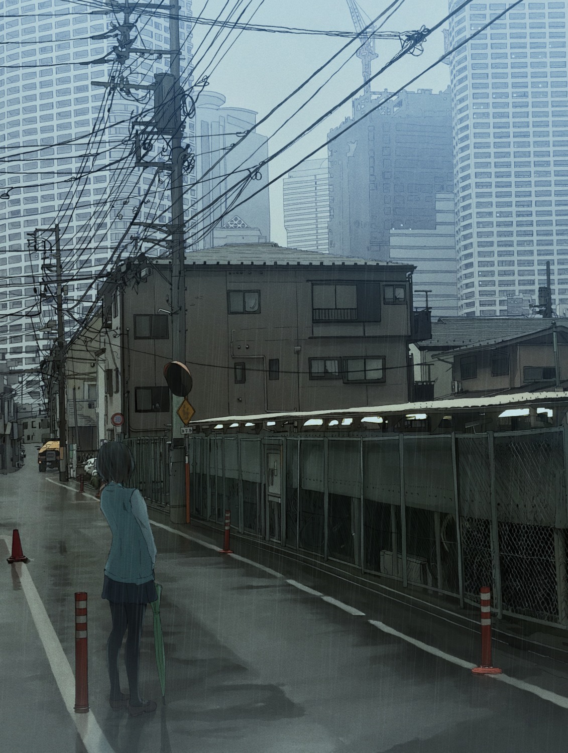 landscape, pantyhose, seifuku, sweater, umbrella, unagi189