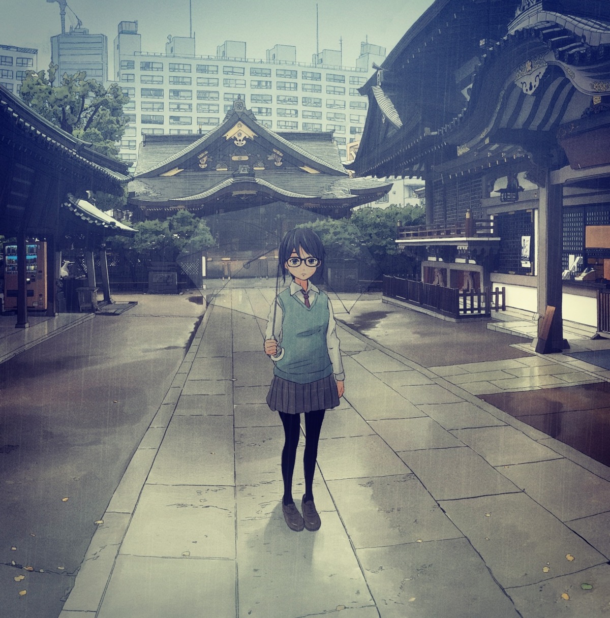 landscape, megane, pantyhose, seifuku, sweater, umbrella, unagi189