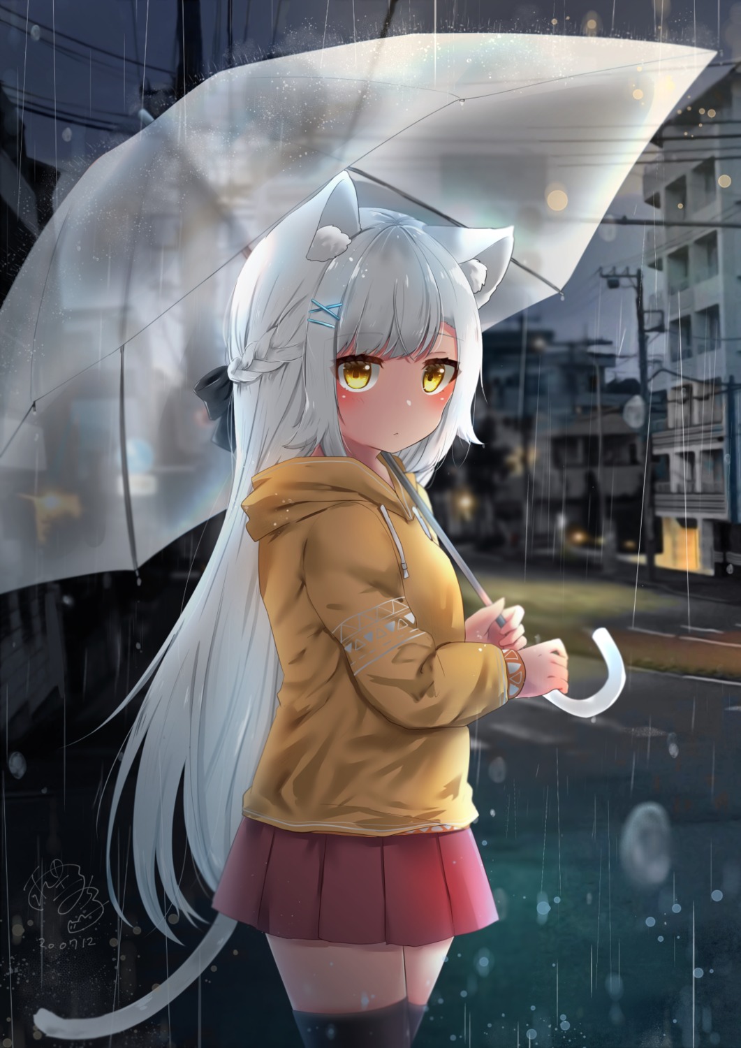 animal_ears, michiru_donut, nekomimi, tail, thighhighs, umbrella