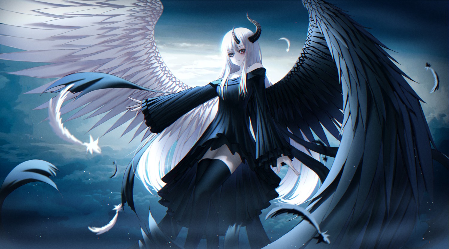dress, horns, kmj8645885, thighhighs, wings