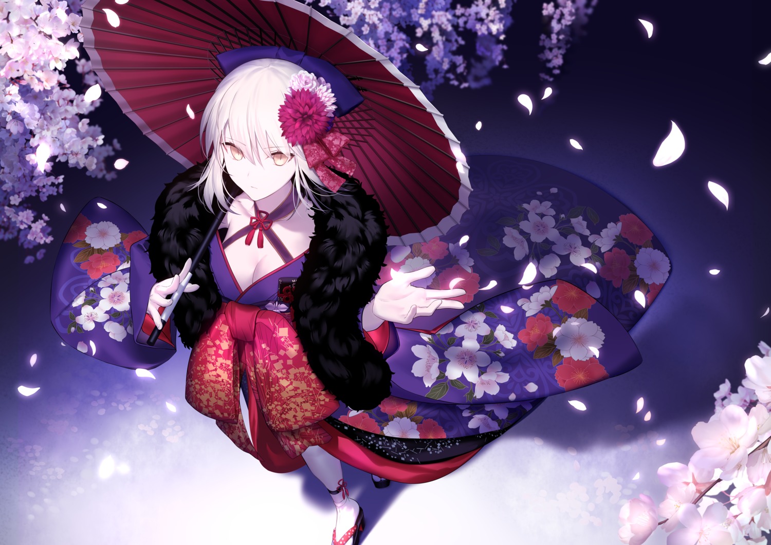 artoria_pendragon_(fate), artoria_pendragon_alter_(fate), cleavage, fate/grand_order, fate/stay_night, japanese_clothes, mashima_saki_(mashimasa), umbrella