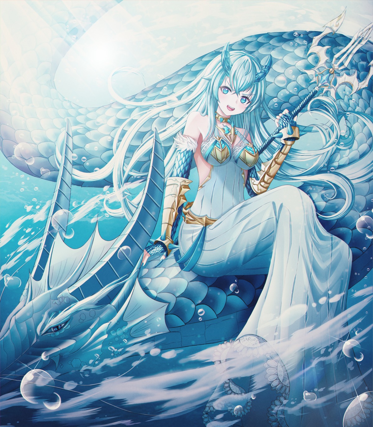 armor, dress, horns, monster, pora_0918, weapon, wet