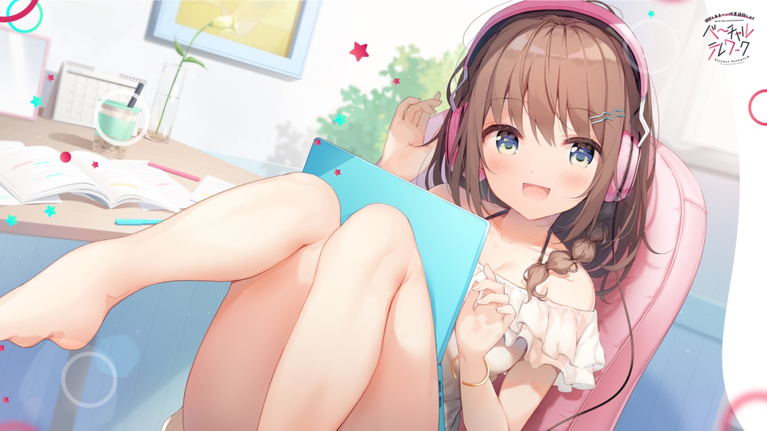 feet, headphones, ichinoya, nijihashi_sora, wallpaper