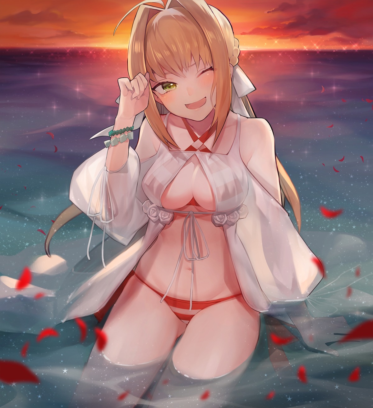 bikini, fate/grand_order, nero_claudius_(fate), see_through, swimsuits, tym_taro, wet