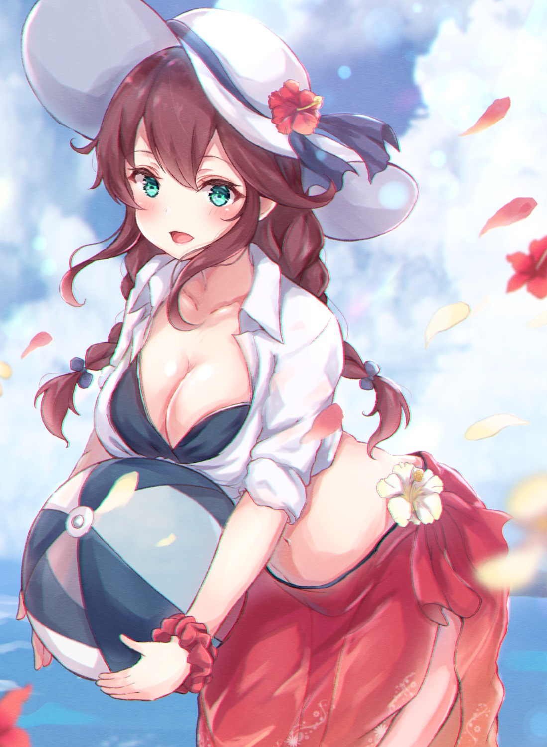 bikini, kantai_collection, noshiro_(kancolle), open_shirt, sa-ya, see_through, swimsuits