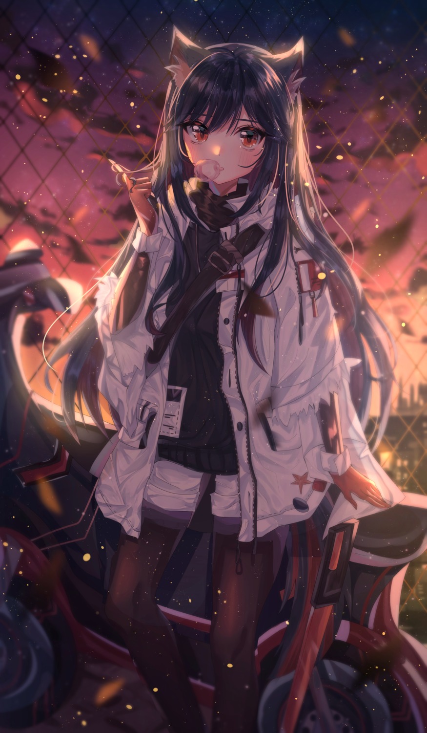 animal_ears, arknights, artist_revision, pantyhose, sword, texas_(arknights), wine_(2148_wine)