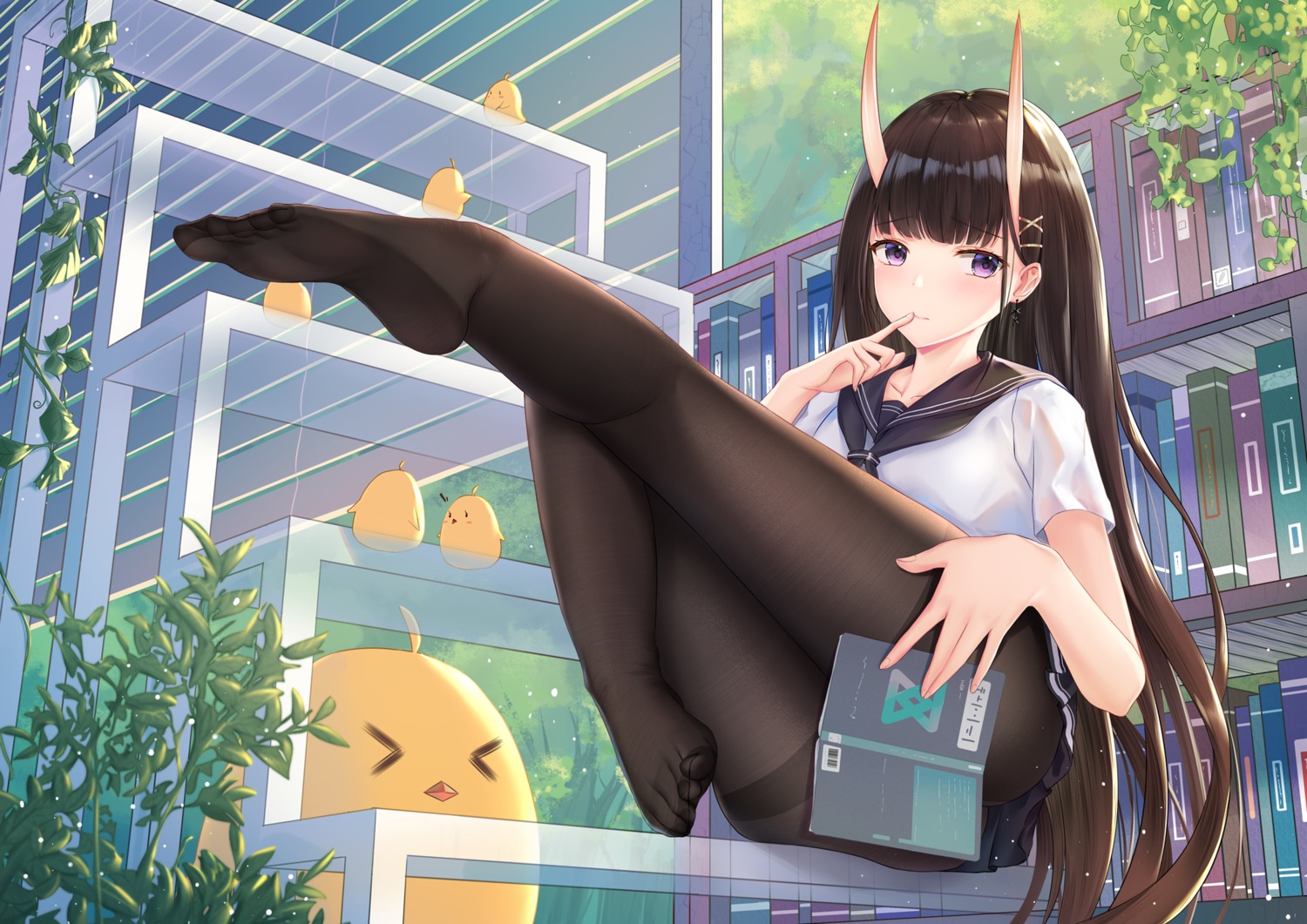 airool, azur_lane, feet, horns, manjuu_(azur_lane), noshiro_(azur_lane), pantyhose, see_through