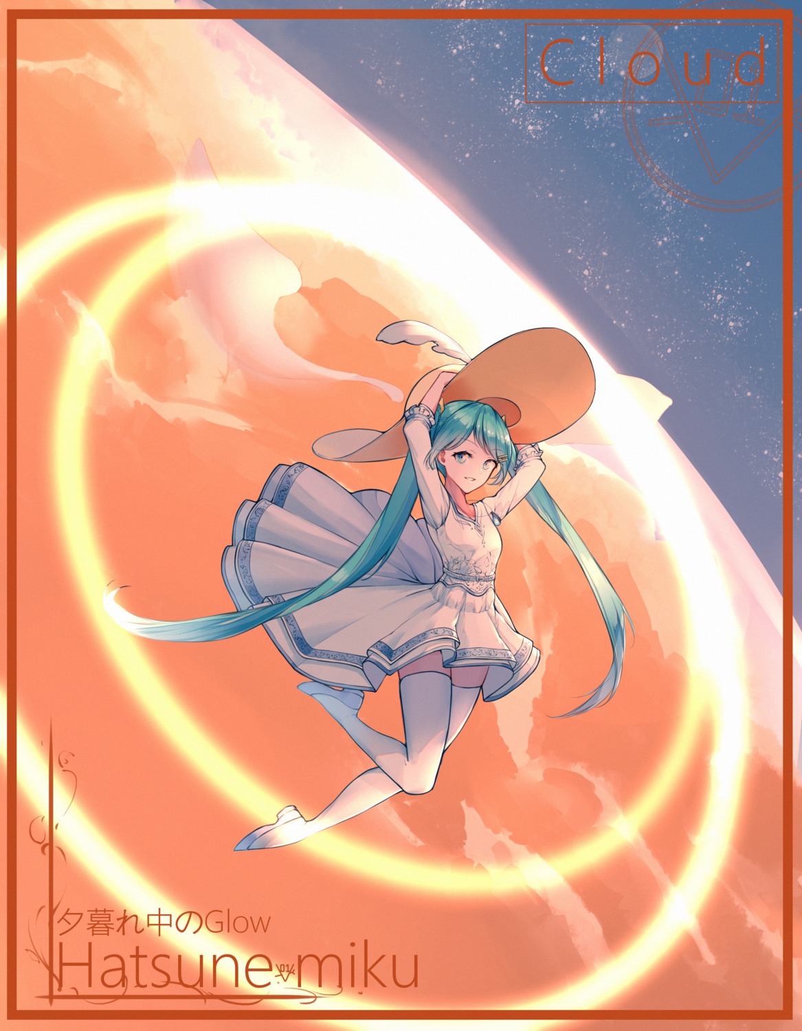 dress, hatsune_miku, rzx0, skirt_lift, thighhighs, vocaloid
