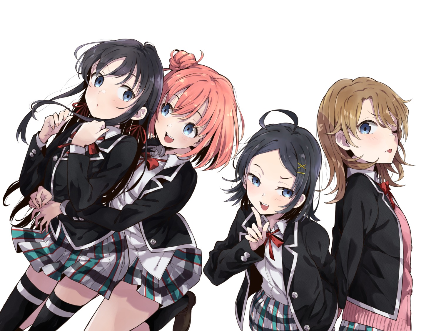 hikigaya_komachi, isshiki_iroha, naomichi_io, seifuku, skirt_lift, sweater, tagme, thighhighs
